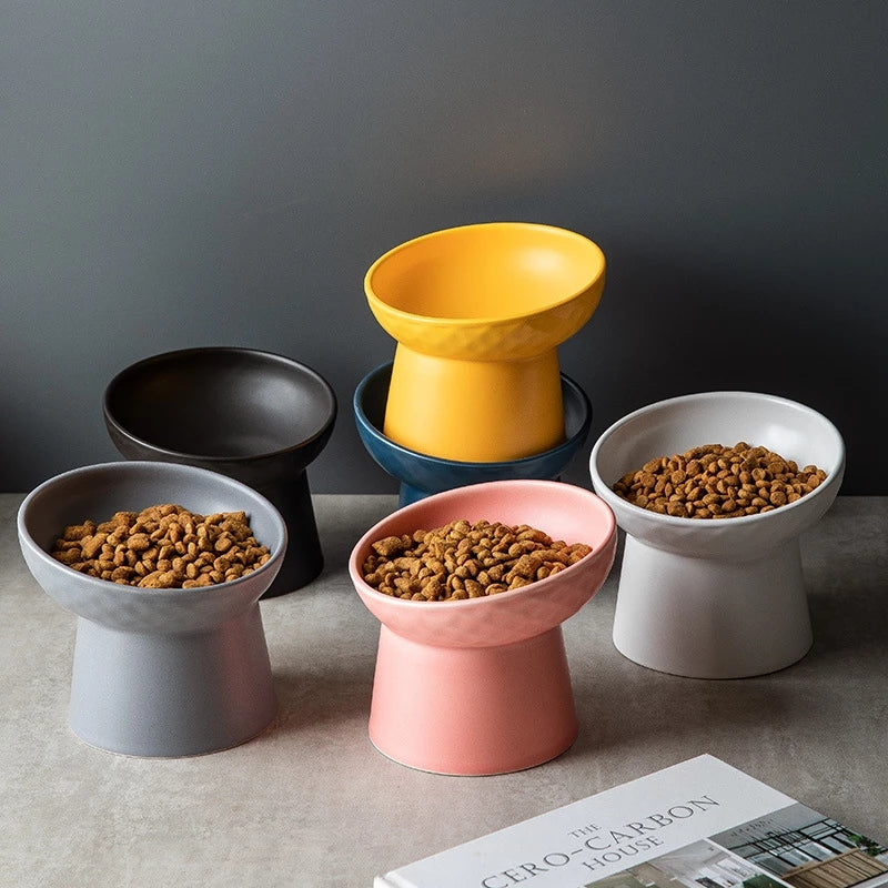 Ceramic Pet Food or Water Bowl with Stand - Elevated Pet Feeding Bowl
